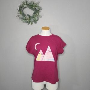 Zyia Active Tie Dye Mountain Relaxed Fot Dark Fuschia Short Sleeve Tee